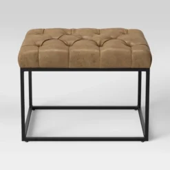 Trubeck Tufted Metal Base Ottoman Faux Leather Brown - Threshold™: Padded Footstool, No Assembly Required -Furniture Sales Store GUEST 0509fa7b e089 4af0 8df0 830bc533e45b