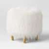 Holley Mongolian Fur/Wood Ottoman Cream - Threshold™: Padded, No Assembly, Plywood Frame
