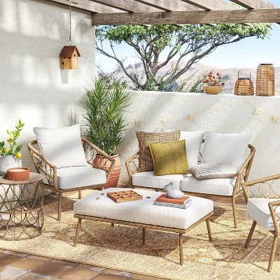 Steel And Wicker Britanna Rust Resistant Outdoor Patio Loveseat Arm Chair Light Brown - Threshold™ 1 Steel And Wicker Britanna Rust Resistant Outdoor Patio Loveseat Arm Chair Light Brown - Threshold™