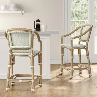 Parksley Rattan And Woven Counter Height Barstool White - Threshold™ 1 Parksley Rattan And Woven Counter Height Barstool White - Threshold™