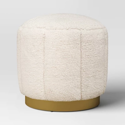 Galena Channel Tufted Shearling Brass Ottoman Cream - Threshold™: Round Pouf, No Assembly, Metal Base 2 Galena Channel Tufted Shearling Brass Ottoman Cream - Threshold™: Round Pouf, No Assembly, Metal Base - Image 2