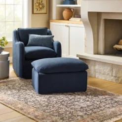 Slipcover Style Upholstered Swivel Accent Chair Blue - Threshold™ Designed With Studio McGee