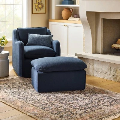Slipcover Style Upholstered Swivel Accent Chair Blue - Threshold™ Designed With Studio McGee 1 Slipcover Style Upholstered Swivel Accent Chair Blue - Threshold™ Designed With Studio McGee