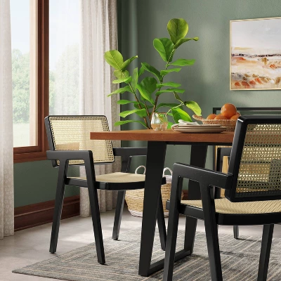 Wood Framed Woven Panel Dining Chair Black - Threshold™ 5 Wood Framed Woven Panel Dining Chair Black - Threshold™ - Image 5
