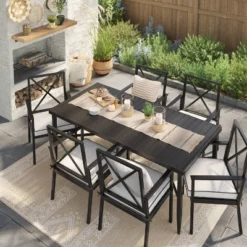 Searsburg Aluminum 6 Person Rectangle Slat Top Patio Dining Table, Outdoor Furniture - Black - Threshold™