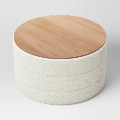 Tray Top Upholstered Storage Cocktail Boucle Ottoman Cream/White - Threshold™ 2 Tray Top Upholstered Storage Cocktail Boucle Ottoman Cream/White - Threshold™ - Image 2