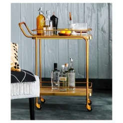 Metal, Wood, And Leather Bar Cart - Gold - Threshold™ -Furniture Sales Store GUEST 3940ea51 5dbd 496d adf0 a33ee04f6d3f