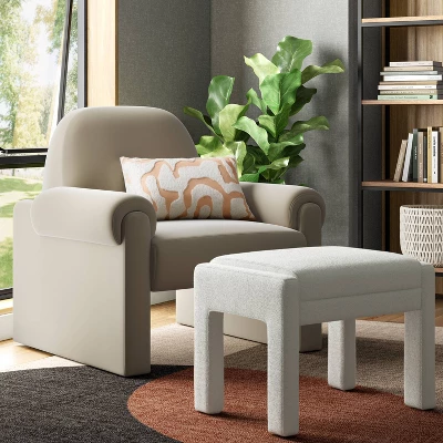 Fully Upholstered Ottoman Cream Boucle - Threshold™: Wooden Frame, Polyester, Spot Clean 1 Fully Upholstered Ottoman Cream Boucle - Threshold™: Wooden Frame, Polyester, Spot Clean