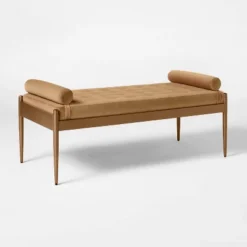 Furniture Sales Store 5 Bolster Tufted Bench Beige - Threshold™ Designed With Studio McGee: Velvet Upholstery, Powder-Coated Steel Legs, 225lb Capacity