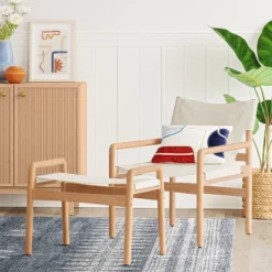 Northlake Dowel Frame Sling Ottoman Cream - Threshold™