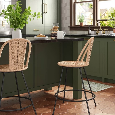 Olivine Rounded Back Woven Counter Height Barstool With Metal Legs Natural - Threshold™ 1 Olivine Rounded Back Woven Counter Height Barstool With Metal Legs Natural - Threshold™