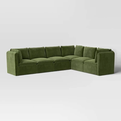 6pc Haven French Seam Modular Sectional Velvet Dark Green - Threshold™ 1 6pc Haven French Seam Modular Sectional Velvet Dark Green - Threshold™