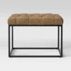 Trubeck Tufted Metal Base Ottoman Faux Leather Brown - Threshold™: Padded Footstool, No Assembly Required
