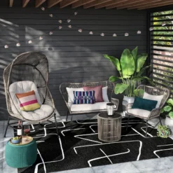 2pc Steel And Wicker Latigo Rust Resistant Outdoor Patio Club Chairs Gray - Threshold™