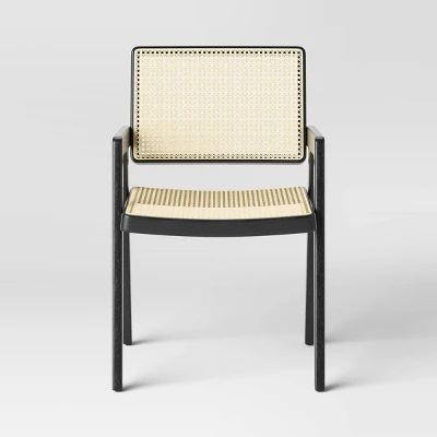 Wood Framed Woven Panel Dining Chair Black - Threshold™ 2 Wood Framed Woven Panel Dining Chair Black - Threshold™ - Image 2