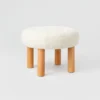 Kessler Round Tufted Faux Shearling Ottoman With Wood Legs Cream - Threshold™ Designed With Studio McGee