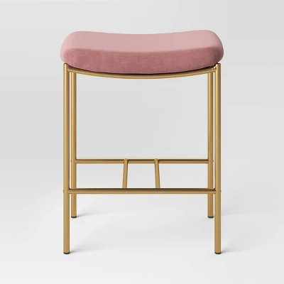 Orion Luxe Backless Counter Height Barstool With Brass Legs Blush Velvet - Threshold™ 2 Orion Luxe Backless Counter Height Barstool With Brass Legs Blush Velvet - Threshold™ - Image 2