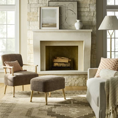 Corallina Upholstered Wooden Ottoman Natural Wood/Dark Brown - Threshold™ Designed With Studio McGee 1 Corallina Upholstered Wooden Ottoman Natural Wood/Dark Brown - Threshold™ Designed With Studio McGee