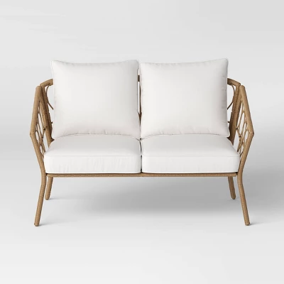 Steel And Wicker Britanna Rust Resistant Outdoor Patio Loveseat Arm Chair Light Brown - Threshold™ 2 Steel And Wicker Britanna Rust Resistant Outdoor Patio Loveseat Arm Chair Light Brown - Threshold™ - Image 2