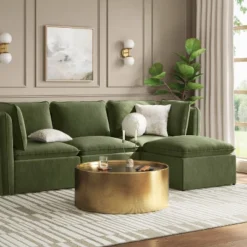 Haven Velvet Modular French Seam Sofa Ottoman Dark Green - Threshold™