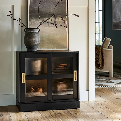 32" Promontory Sliding Glass 2 Door Cabinet - Threshold™ Designed With Studio McGee 1 32" Promontory Sliding Glass 2 Door Cabinet - Threshold™ Designed With Studio McGee