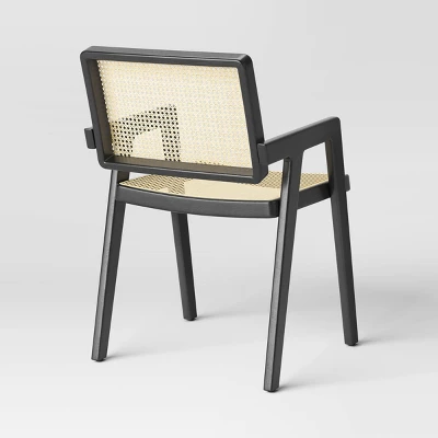 Wood Framed Woven Panel Dining Chair Black - Threshold™ 3 Wood Framed Woven Panel Dining Chair Black - Threshold™ - Image 3
