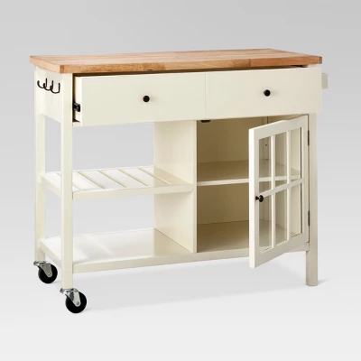 Windham Wood Top Kitchen Island Off-White - Threshold™: Pine & Rubberwood Frame, Storage Cart With Casters 2 Windham Wood Top Kitchen Island Off-White - Threshold™: Pine & Rubberwood Frame, Storage Cart With Casters - Image 2