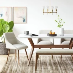 Astrid Mid-Century Dining Bench With Upholstered Seat Walnut - Threshold™