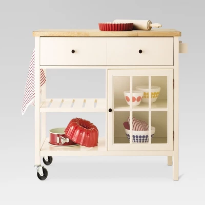 Windham Wood Top Kitchen Island Off-White - Threshold™: Pine & Rubberwood Frame, Storage Cart With Casters 1 Windham Wood Top Kitchen Island Off-White - Threshold™: Pine & Rubberwood Frame, Storage Cart With Casters