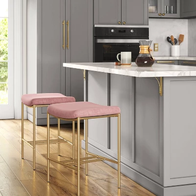 Orion Luxe Backless Counter Height Barstool With Brass Legs Blush Velvet - Threshold™ 1 Orion Luxe Backless Counter Height Barstool With Brass Legs Blush Velvet - Threshold™