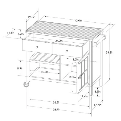 Windham Wood Top Kitchen Island Off-White - Threshold™: Pine & Rubberwood Frame, Storage Cart With Casters 4 Windham Wood Top Kitchen Island Off-White - Threshold™: Pine & Rubberwood Frame, Storage Cart With Casters - Image 4